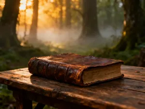 Kobieta czytająca książkę w przytulnej bibliotece domowej, otoczona regałami pełnymi literatury.